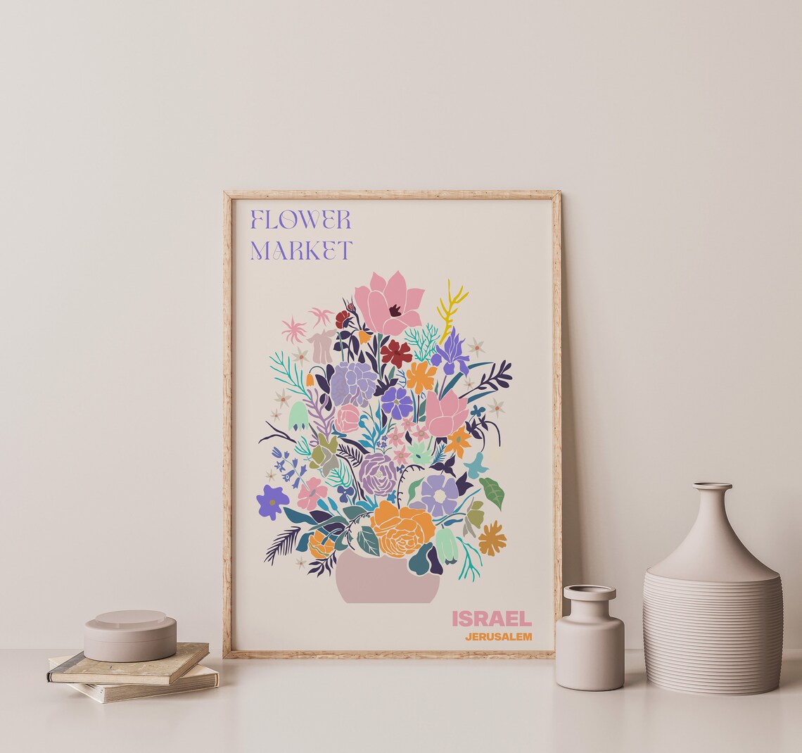 Israel Jerusalem Flower Market Lush Colorful Bouquet Vase Poster - Image 2
