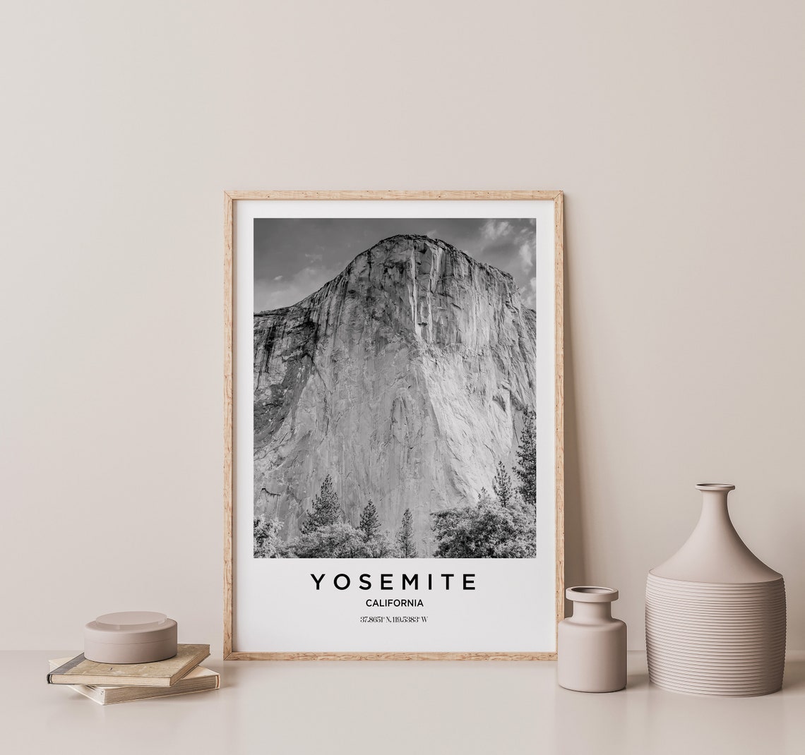 Yosemite California El Capitan Granite Cliff Black White Nature Poster - Image 3