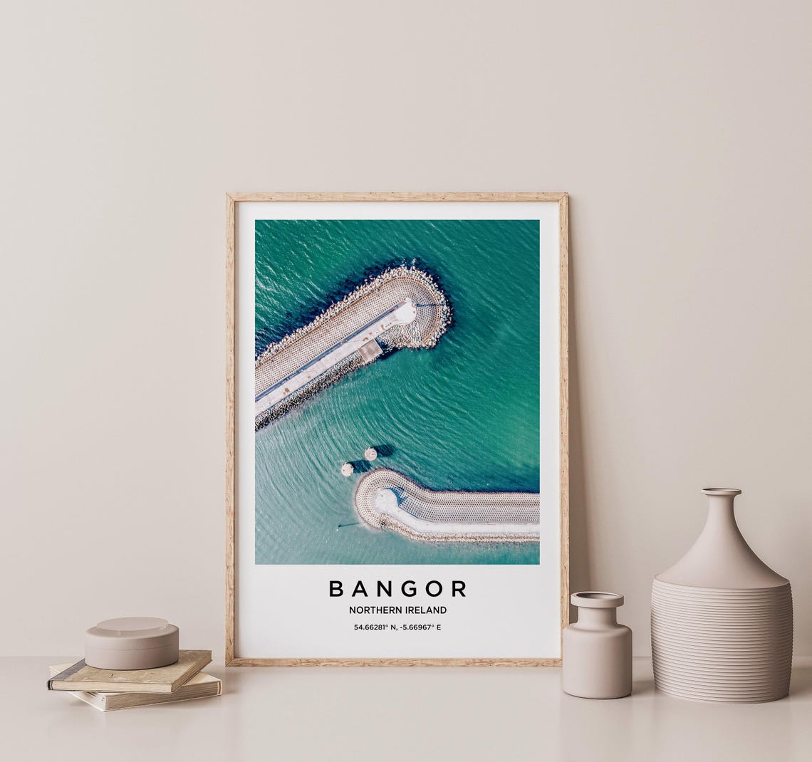 Bangor Northern Ireland Aerial Curved Harbor Breakwater Poster - Image 2