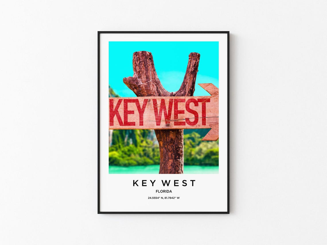 Key West Florida Rustic Wooden Sign Tropical Coast Travel Poster