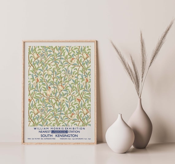 Green Blue William Morris Inspired Print Morris Exhibition Poster Art Nouveau Wall Art A6 A5 A4 A3 A2 A1 A0 William Morris