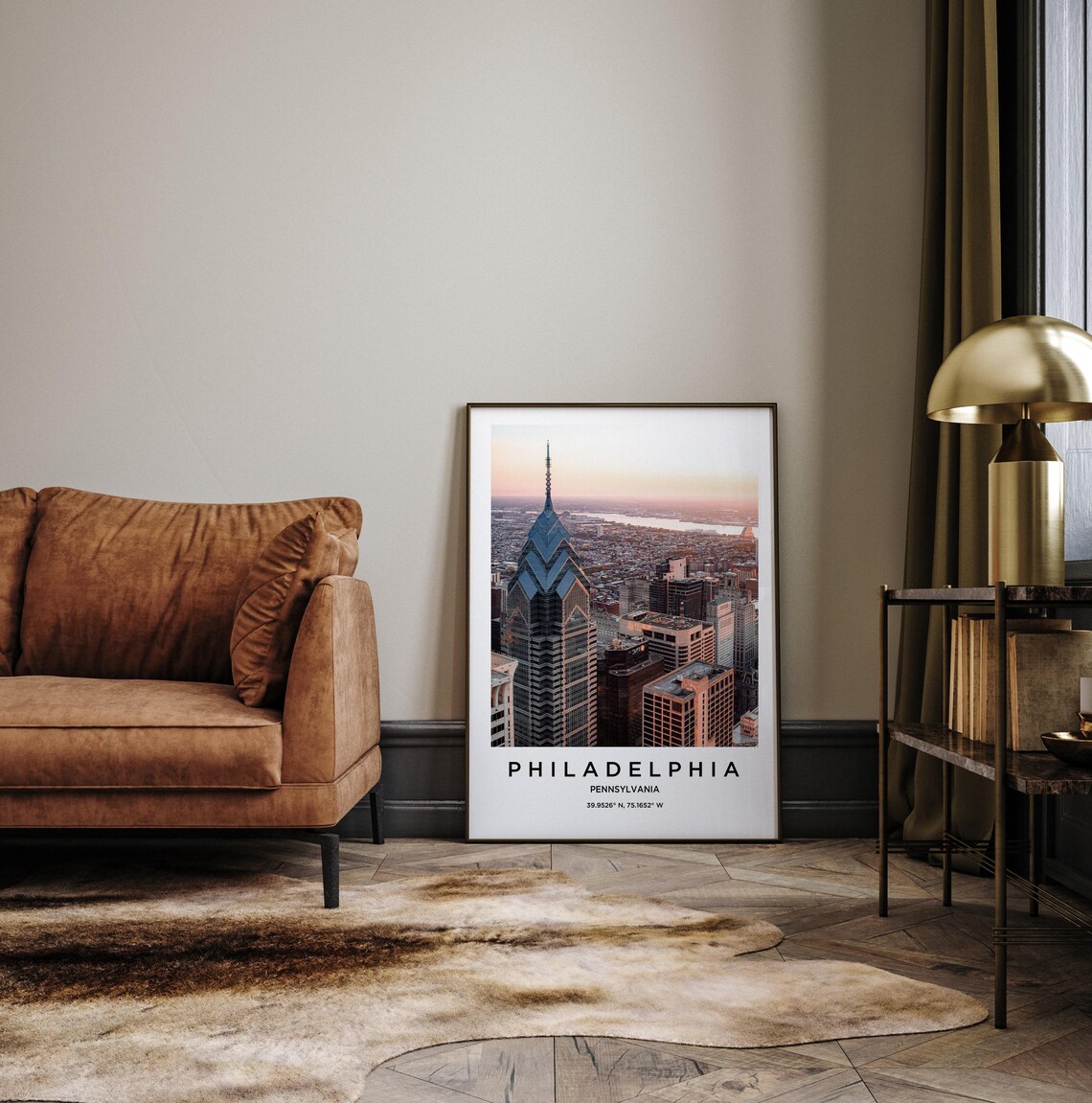 Philadelphia Pennsylvania Sunset Skyline Aerial Travel Poster - Image 3