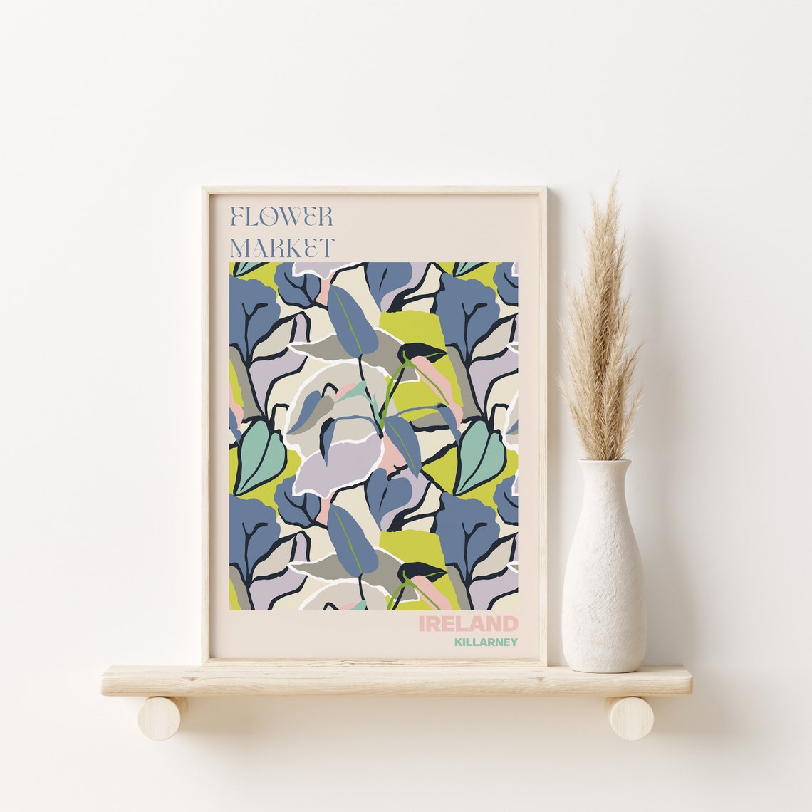 Ireland Killarney Flower Market Blue Green Abstract Leaf Art Poster - Image 3