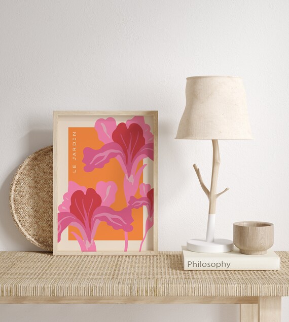 Le Jardin Pink Orange Iris Floral Art Poster For Vibrant Living Room Decor