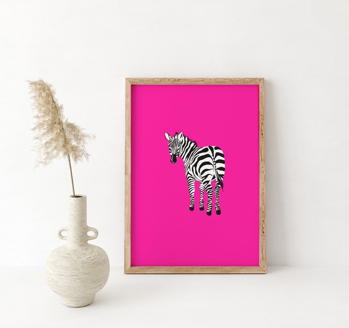 Standing Zebra Striped Silhouette Hot Pink Pop Art Animal Poster - Image 2