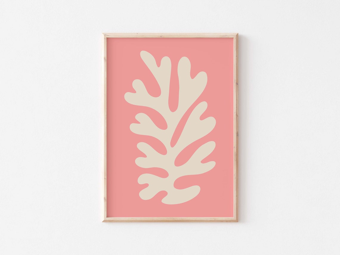 Coral Pink Palm Leaf Cut Out Minimalist Matisse Style Poster - Image 3