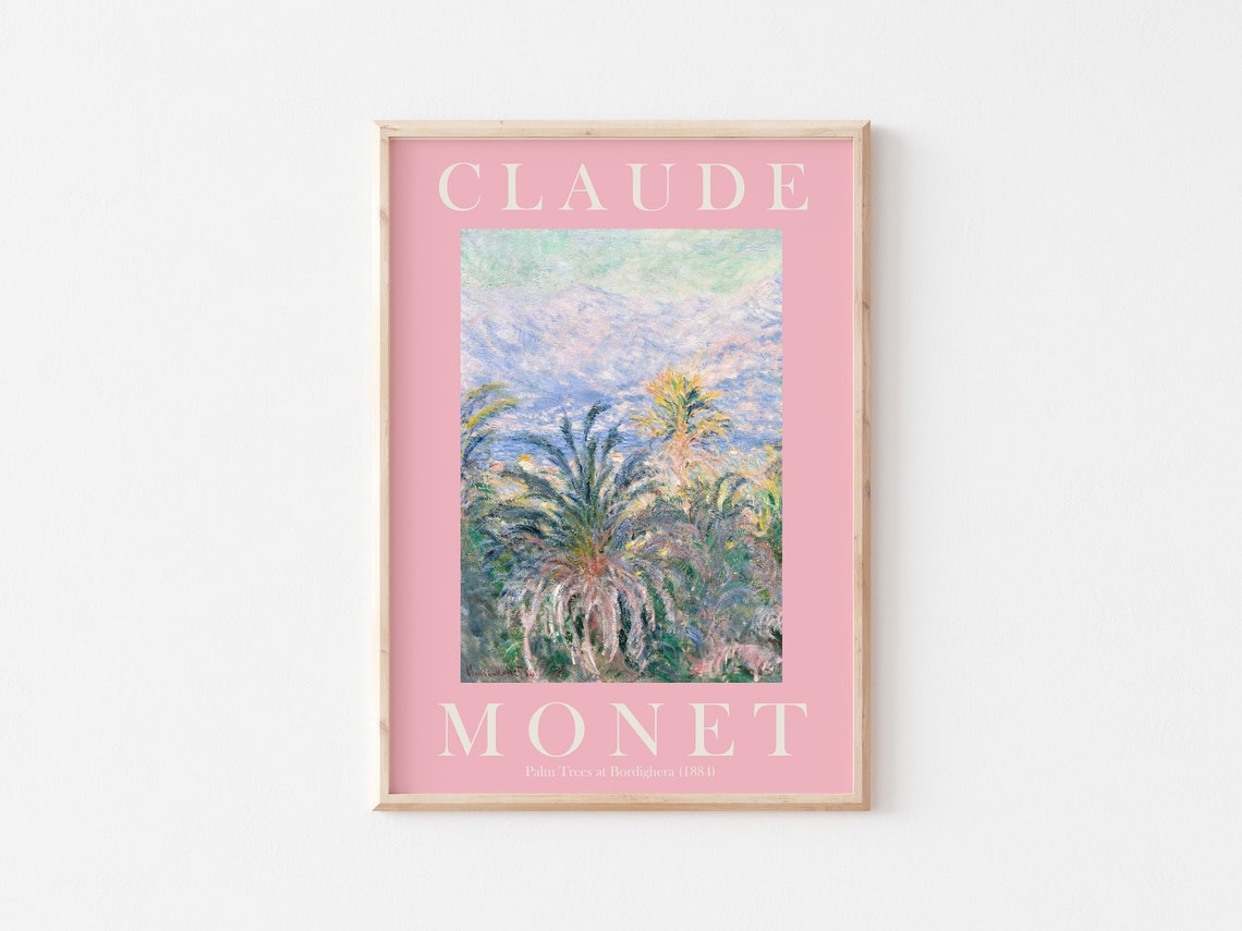 Claude Monet Palm Trees at Bordighera 1884 Pink Border Poster - Image 3