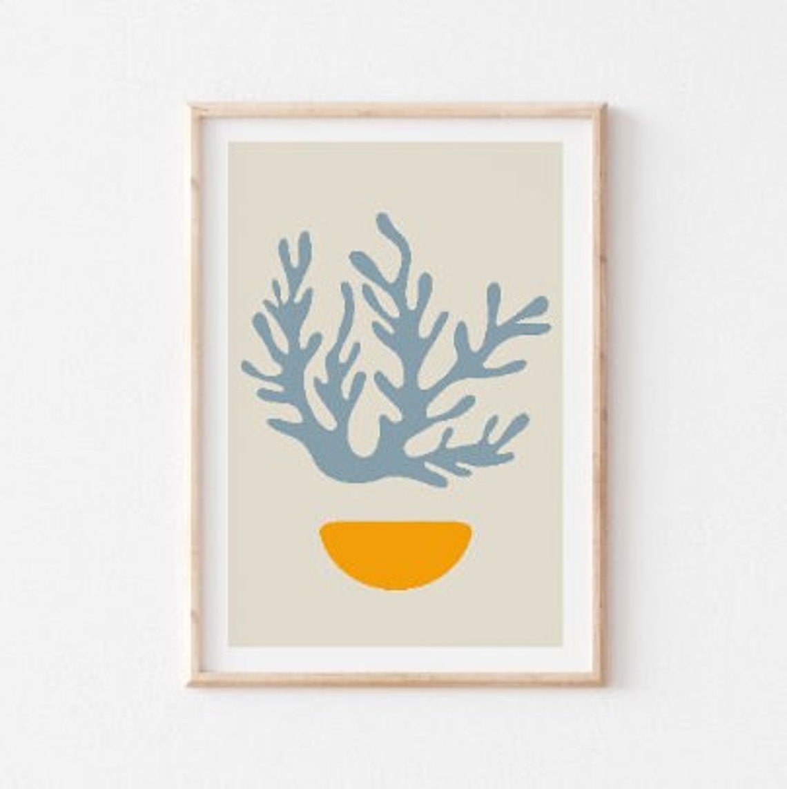 Blue Coral Seaweed Cut Out Abstract Minimalist Modern Art Poster