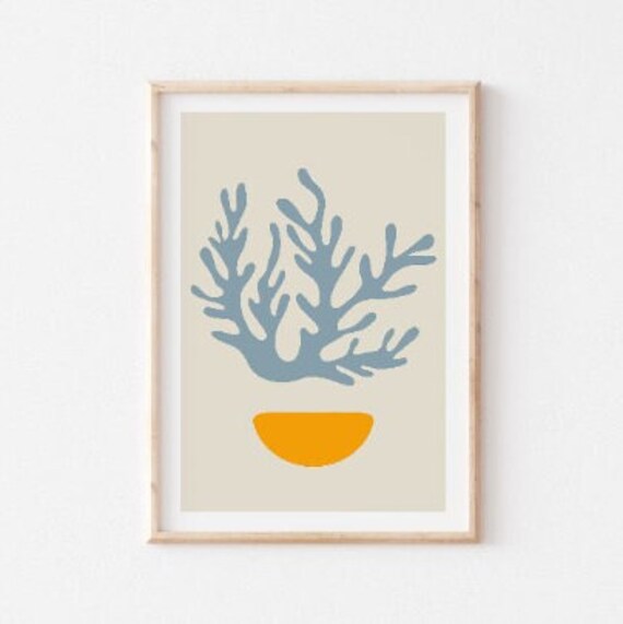 Blue And Yellow Coral Abstract Print Blue And Yellow Wall Decor Blue And Yellow Print Gallery Wall Living Room A2 A3 A4 A5
