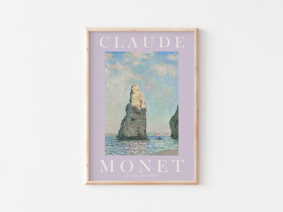 Claude Monet Cliffs at Etretat 1885 Lilac Border Seascape Poster - Image 3