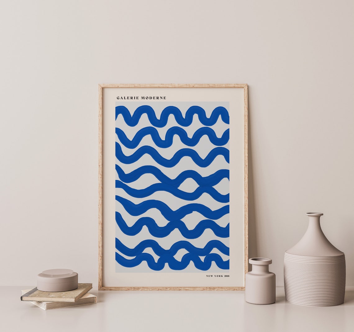 Cobalt Blue Wavy Line Pattern Galerie Moderne Abstract Art Poster - Image 2