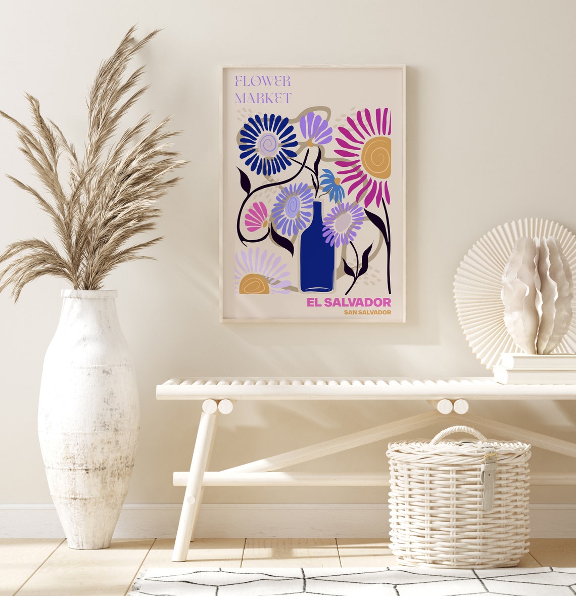 El Salvador Poster El Salvador Wall Art El Salvador Personalised Travel Poster El Salvador Flower Market Print Floral Wall - Image 3