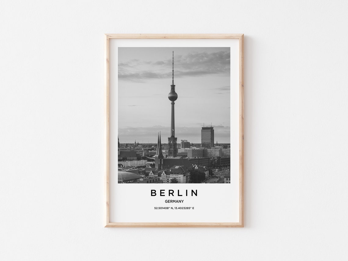 Berlin Germany TV Tower Black and White Skyline Photo Poster - Image 3
