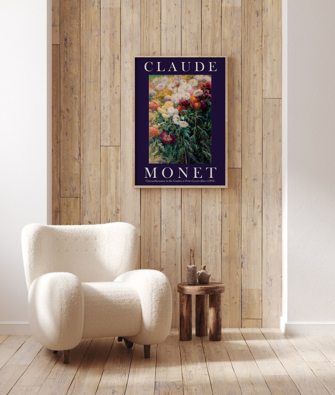 Claude Monet Chrysanthemums in the Garden Navy Border Poster - Image 2