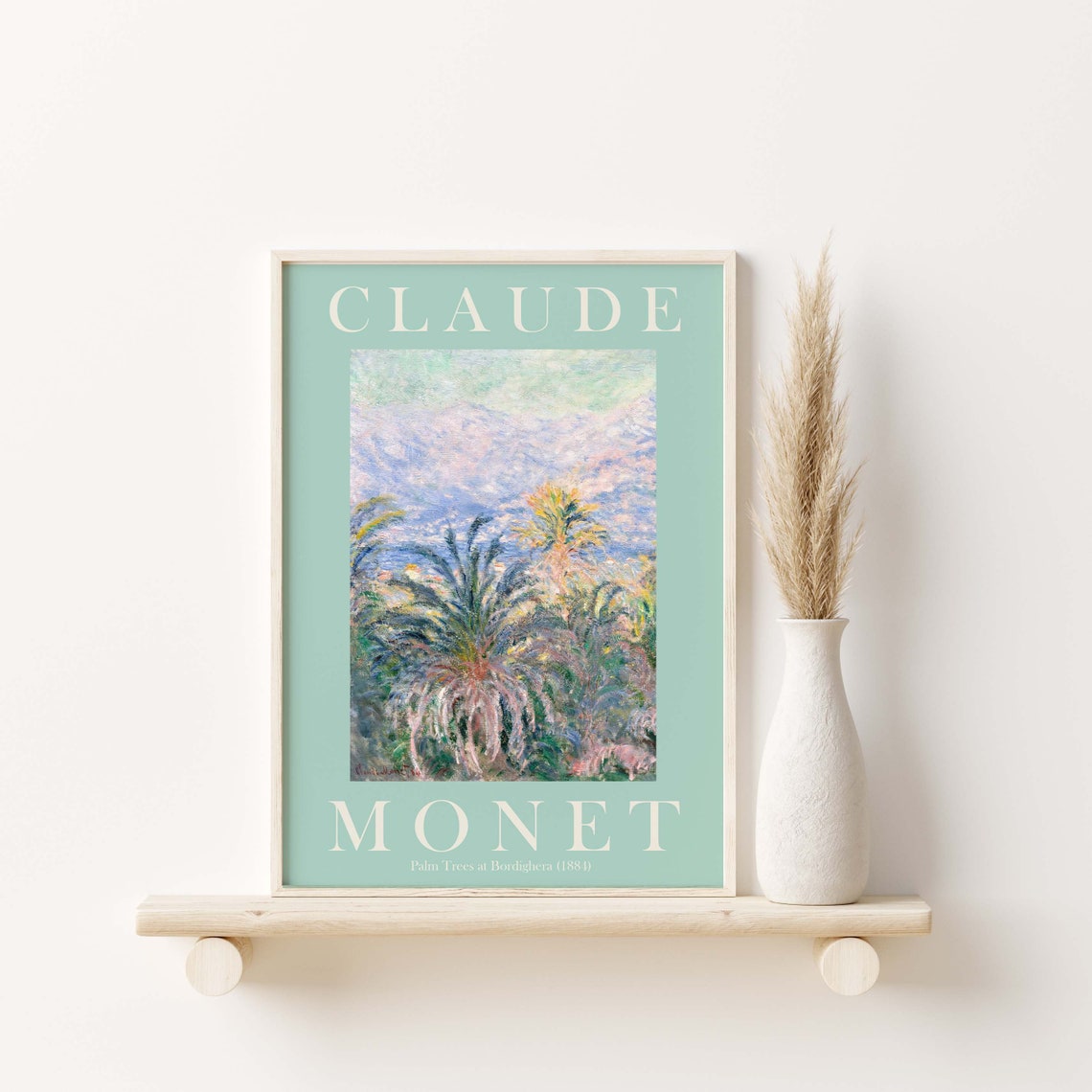 Claude Monet Palm Trees at Bordighera 1884 Sage Green Border Poster - Image 2