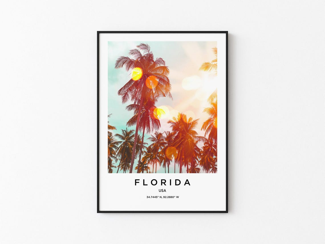 Florida Palm Tree Sunset Silhouettes Warm Sun Flare Photo Poster