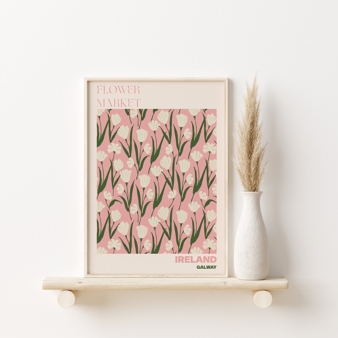 Ireland Galway Flower Market Bold White Tulip Pink Travel Poster - Image 2