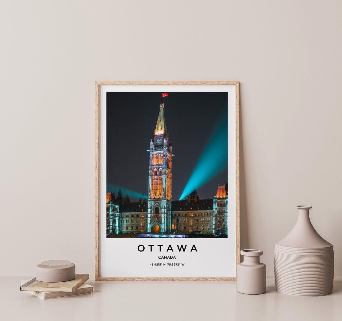 Ottawa Canada Parliament Hill Tower Illuminated at Night Sky Poster - Image 2