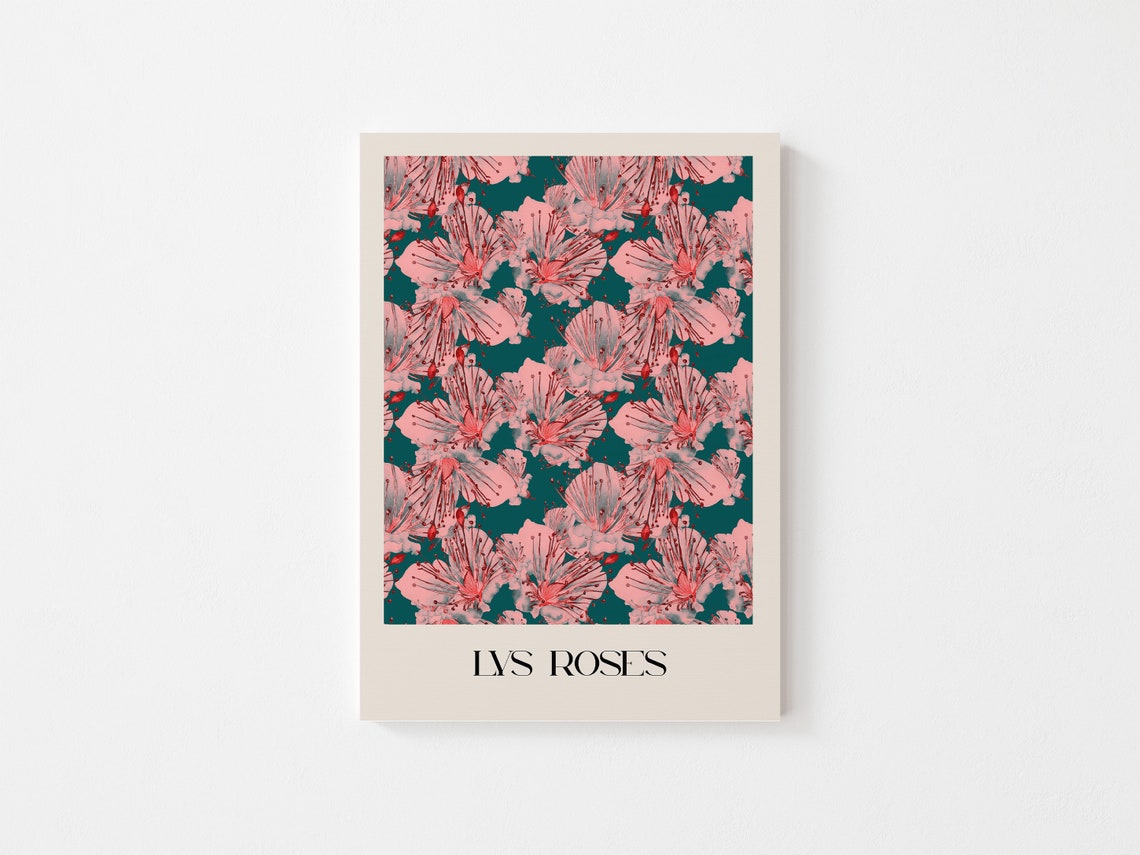 Lys Roses Pink Hibiscus Pattern Vintage Botanical Exhibition Print - Image 2