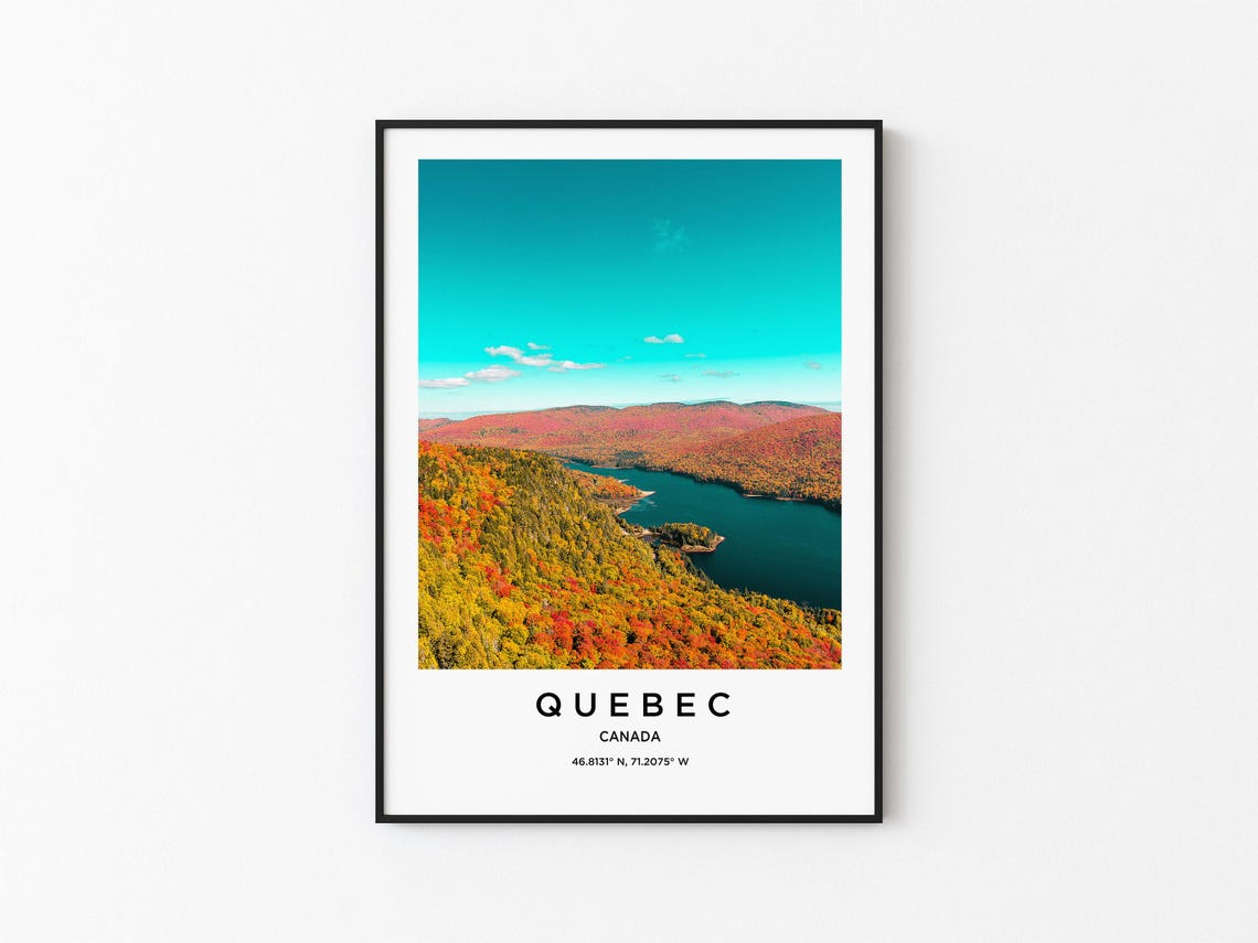 Quebec Canada Vivid Autumn Foliage Lake Aerial Travel Poster