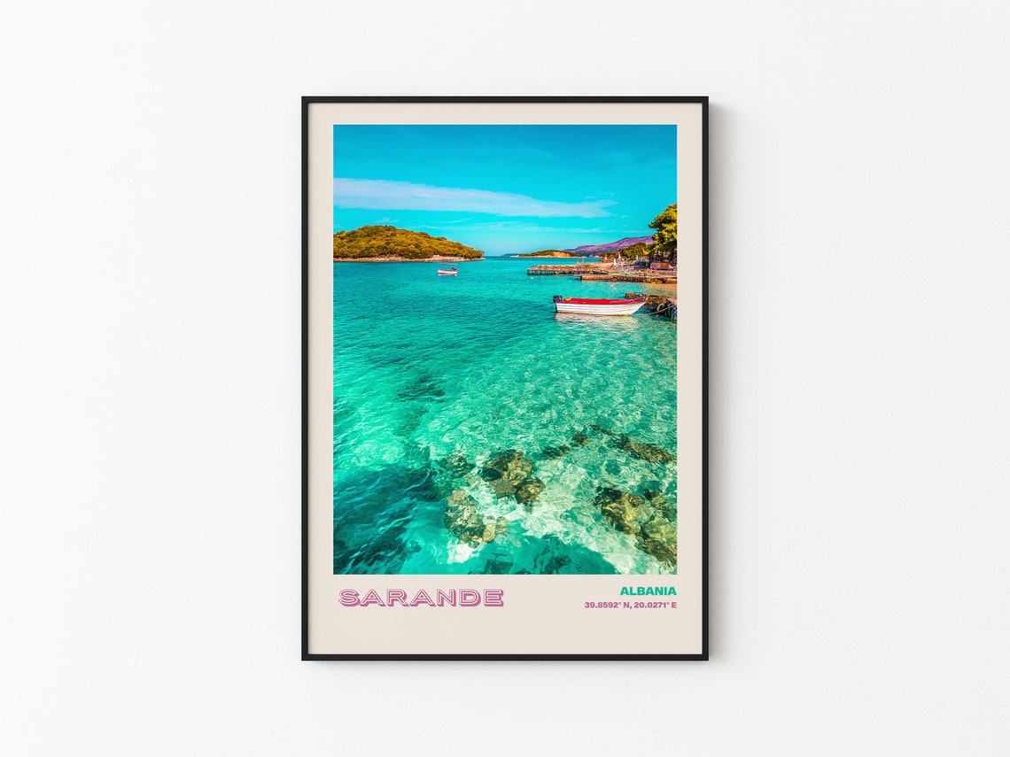 Sarande Albania Turquoise Bay Boats Ionian Coast View Poster - Image 3