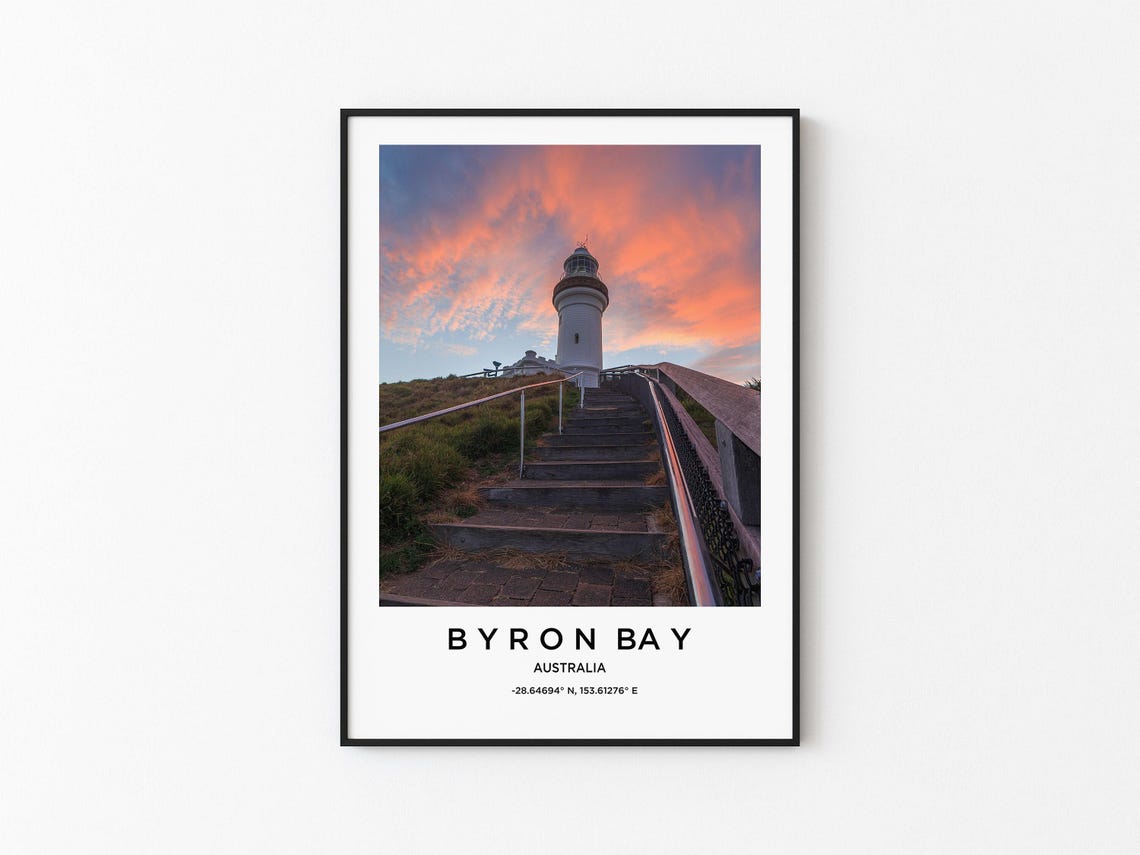 Byron Bay Australia Lighthouse Steps Orange Sunset Photo Poster