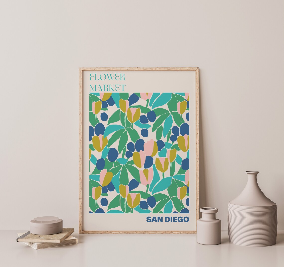 San Diego Poster San Diego Wall Art San Diego Personalised Travel Poster San Diego Flower Market Print Floral Wall - Image 3
