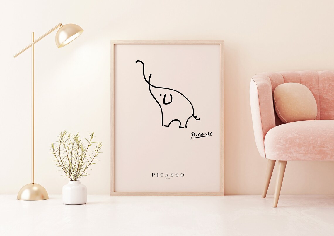 Picasso Elephant 1957 Minimalist Line Drawing Art Poster For Nursery Wall Decor