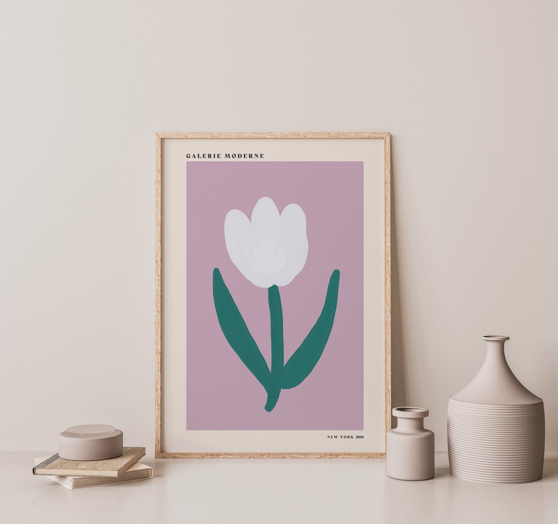 Galerie Moderne White Tulip on Mauve Minimalist Floral Art Poster - Image 2