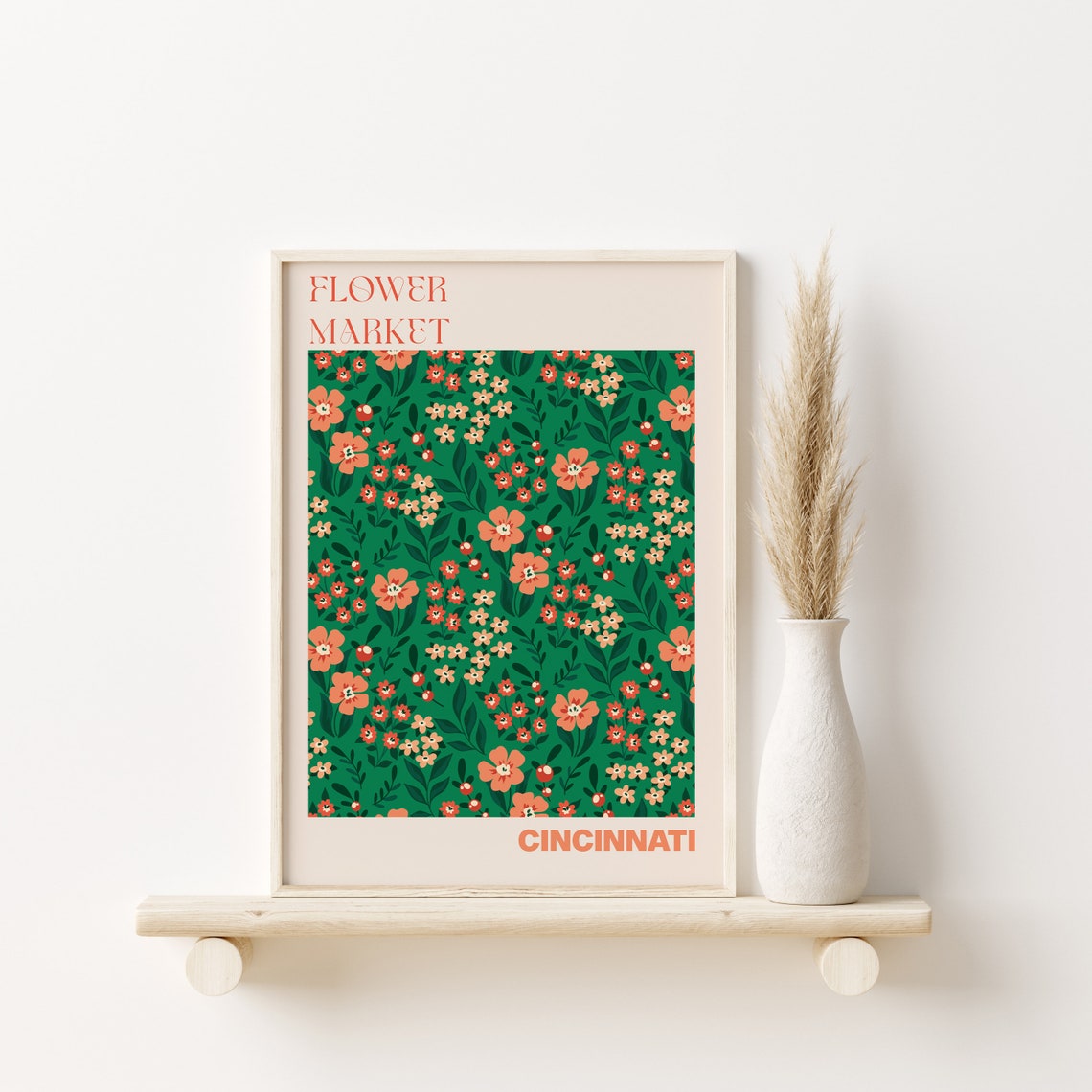 Cincinnati Flower Market Green Floral Allover Pattern Poster - Image 2