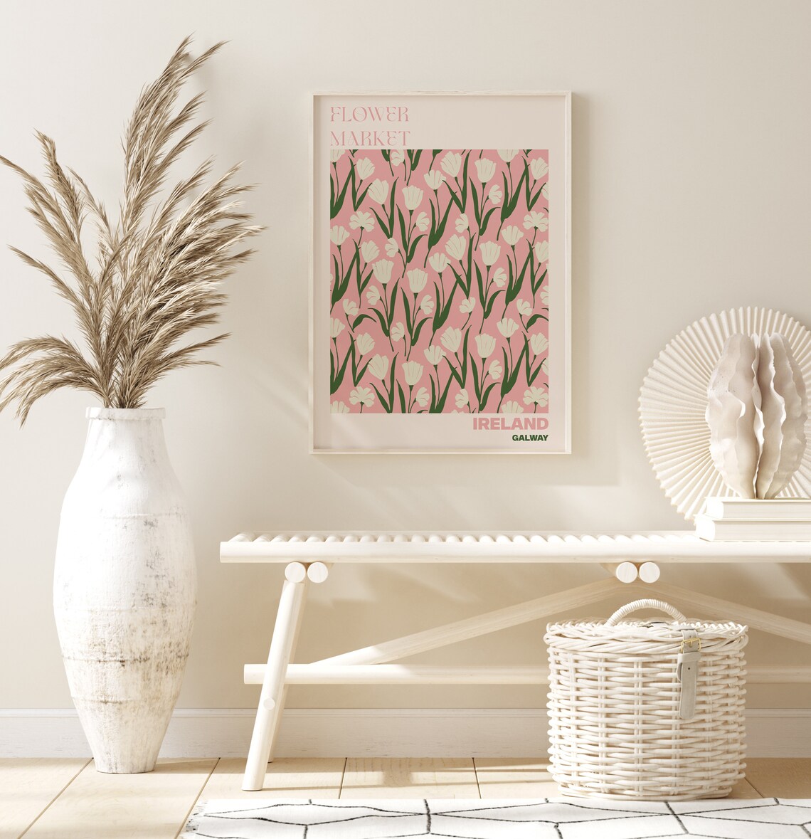 Ireland Galway Flower Market Bold White Tulip Pink Travel Poster - Image 3