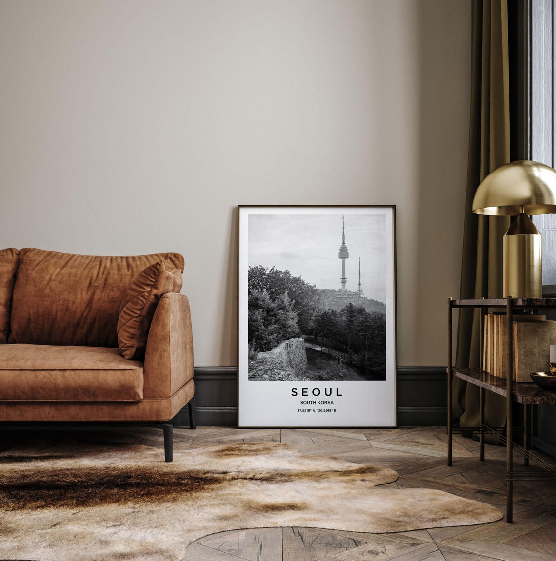 Seoul South Korea N Seoul Tower Hill Monochrome Skyline Poster - Image 3