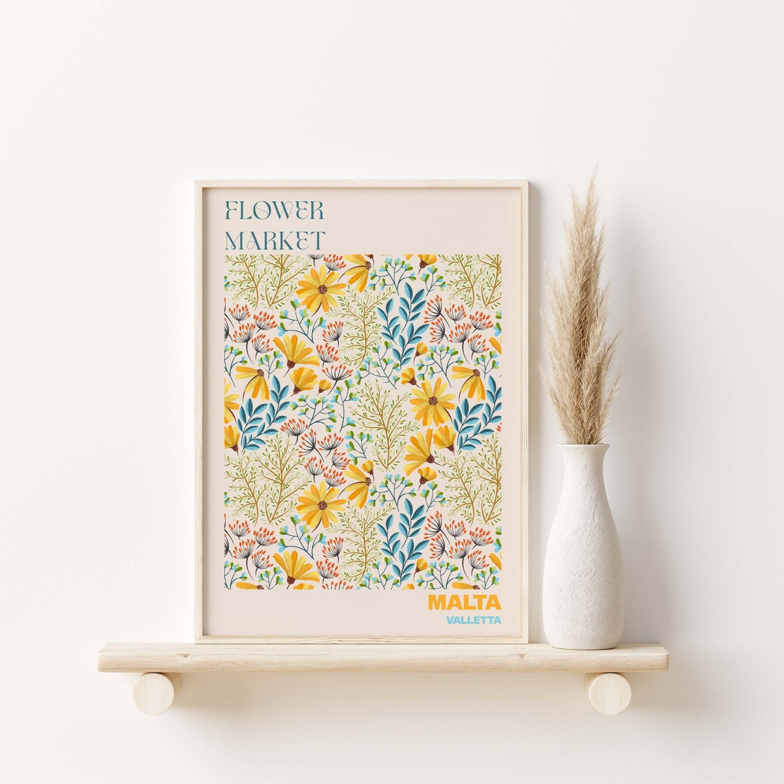 Malta Flower Market Valletta Wildflower Meadow Pattern Art Poster - Image 3