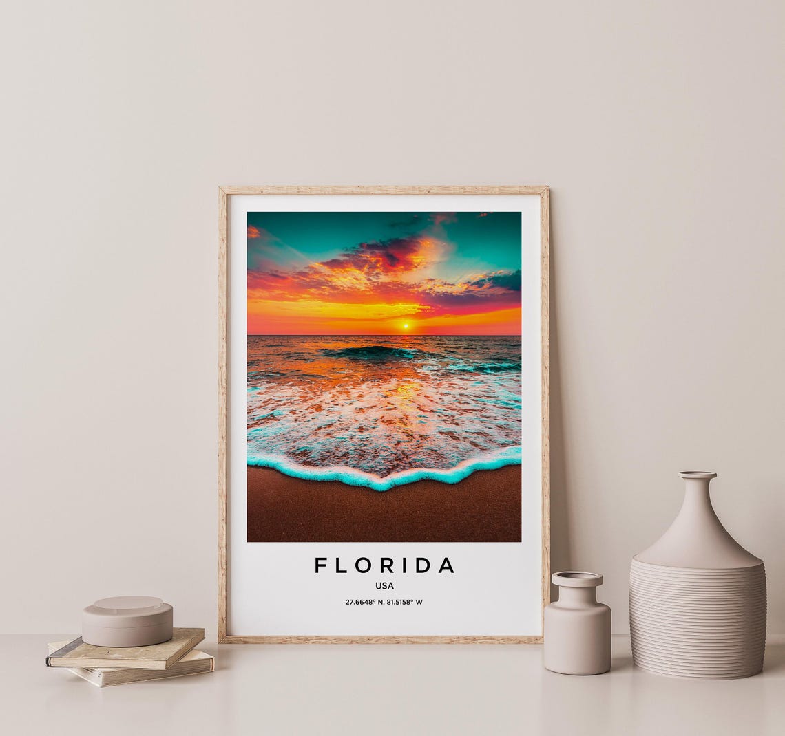 Florida Beach Ocean Sunset Waves Golden Hour Photography Poster - Image 2
