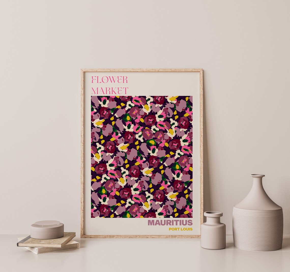 Mauritius Flower Market Poster Port Louis Purple Floral Artwork - Image 3