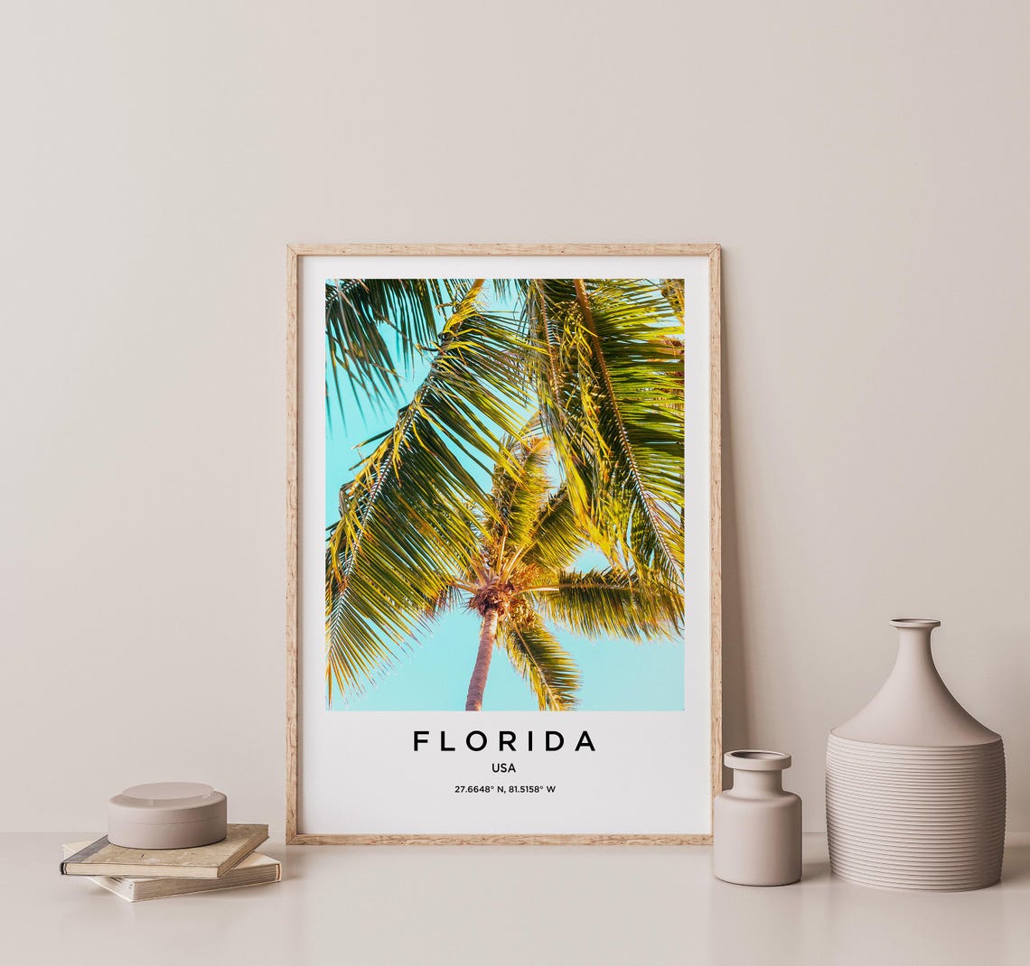 Florida USA Tropical Palm Fronds Under Bright Blue Sky Poster - Image 2