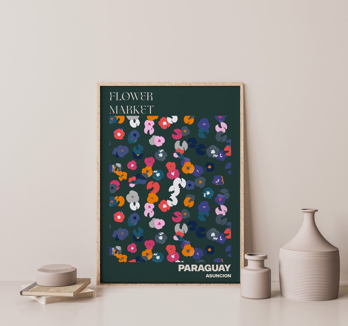 Paraguay Flower Market Poster Asuncion Dark Green Floral Artwork - Image 3