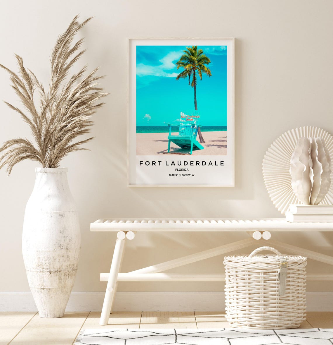 Fort Lauderdale Turquoise Beach Chair Palm White Sand Photo Poster - Image 3