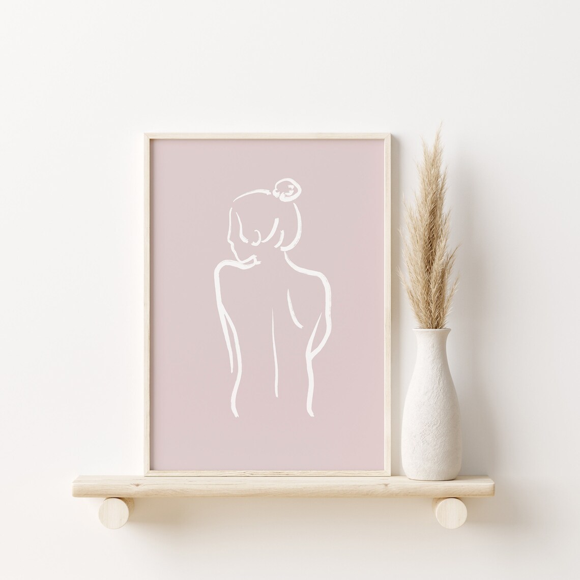 Woman Back Line Art White On Mauve Minimalist Poster For Bedroom Wall Decor