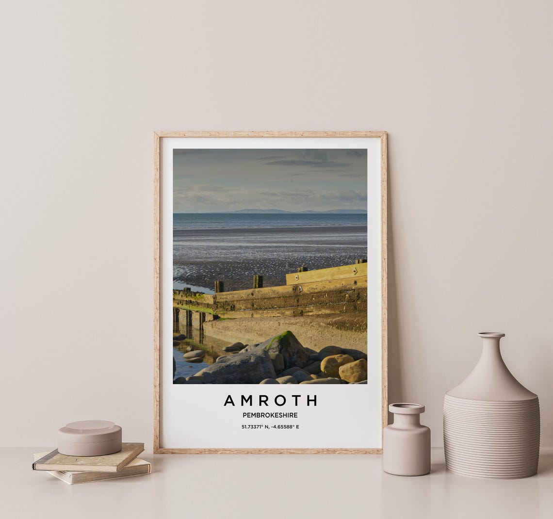 Amroth Pembrokeshire Wales Rocky Shore With Wooden Groynes Poster - Image 2