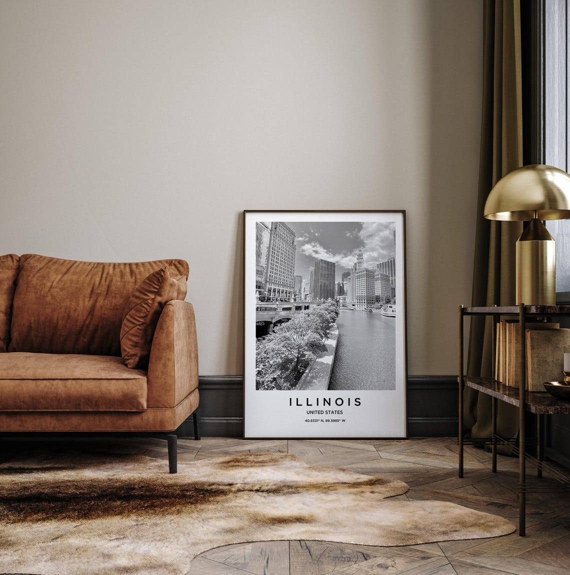 Illinois Chicago Riverwalk Downtown Black White Cityscape Poster - Image 3