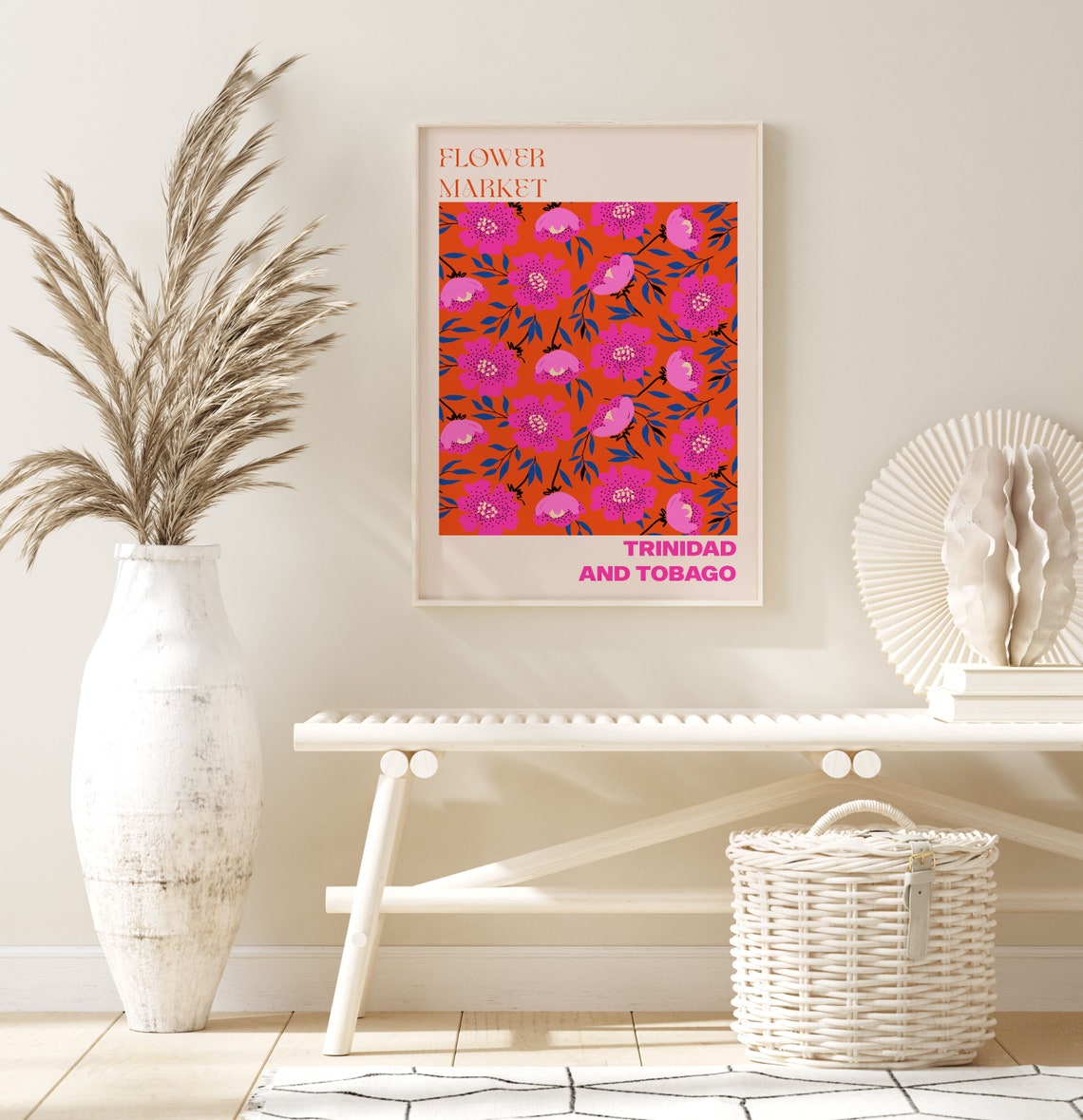 Trinidad Tobago Poster Personalised Travel Poster Trinidad Tobago Flower Market Print Floral Wall Decor Trinidad Tobago Travel Poster - Image 3