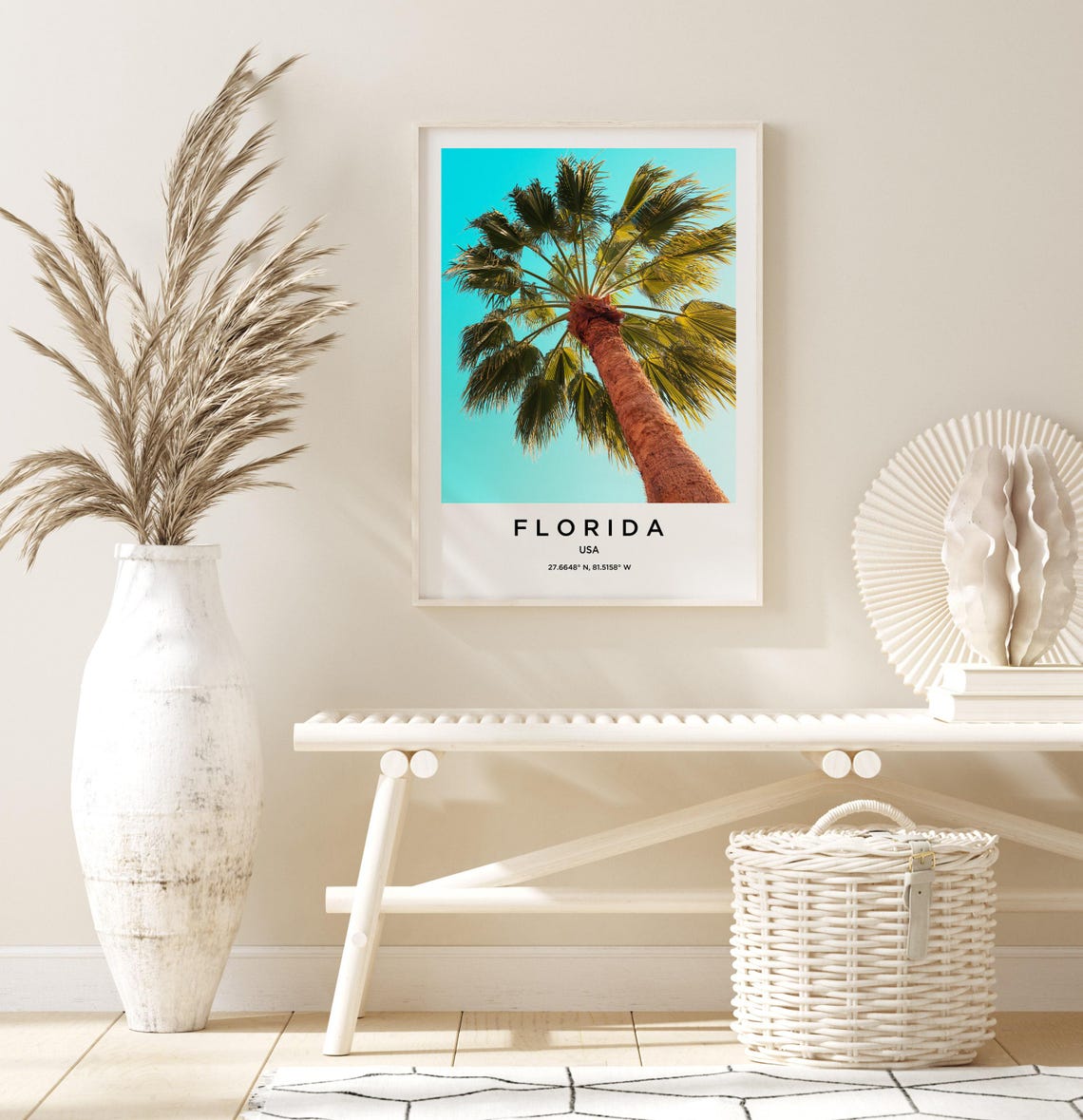 Florida Palm Tree Against Turquoise Sky Travel Photography Poster - Image 3