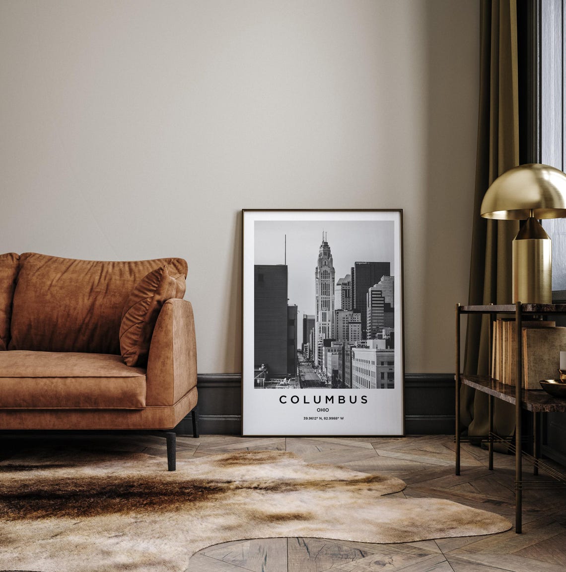 Columbus Ohio Downtown Historic Tower Black White Cityscape Poster - Image 3