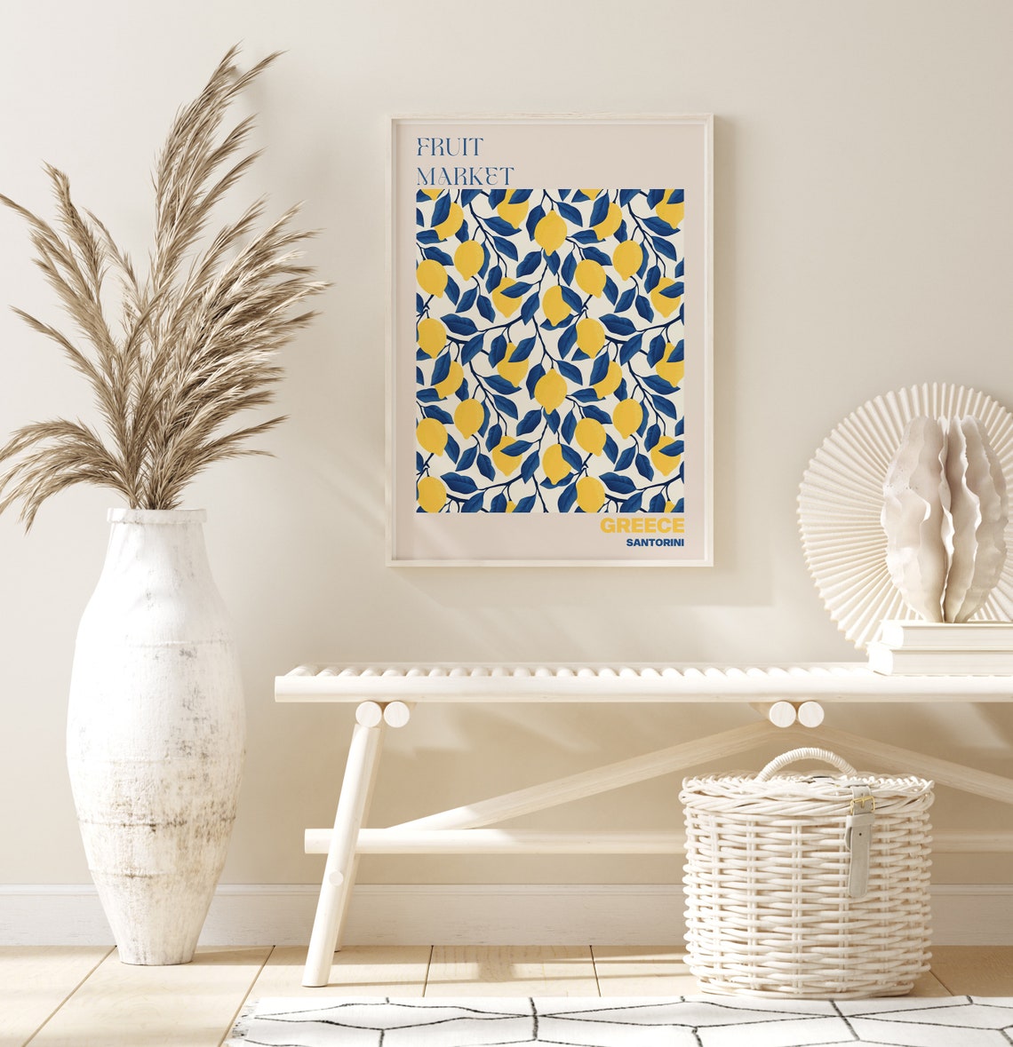 Greece Fruit Market Santorini Lemon Citrus Pattern Art Poster - Image 2