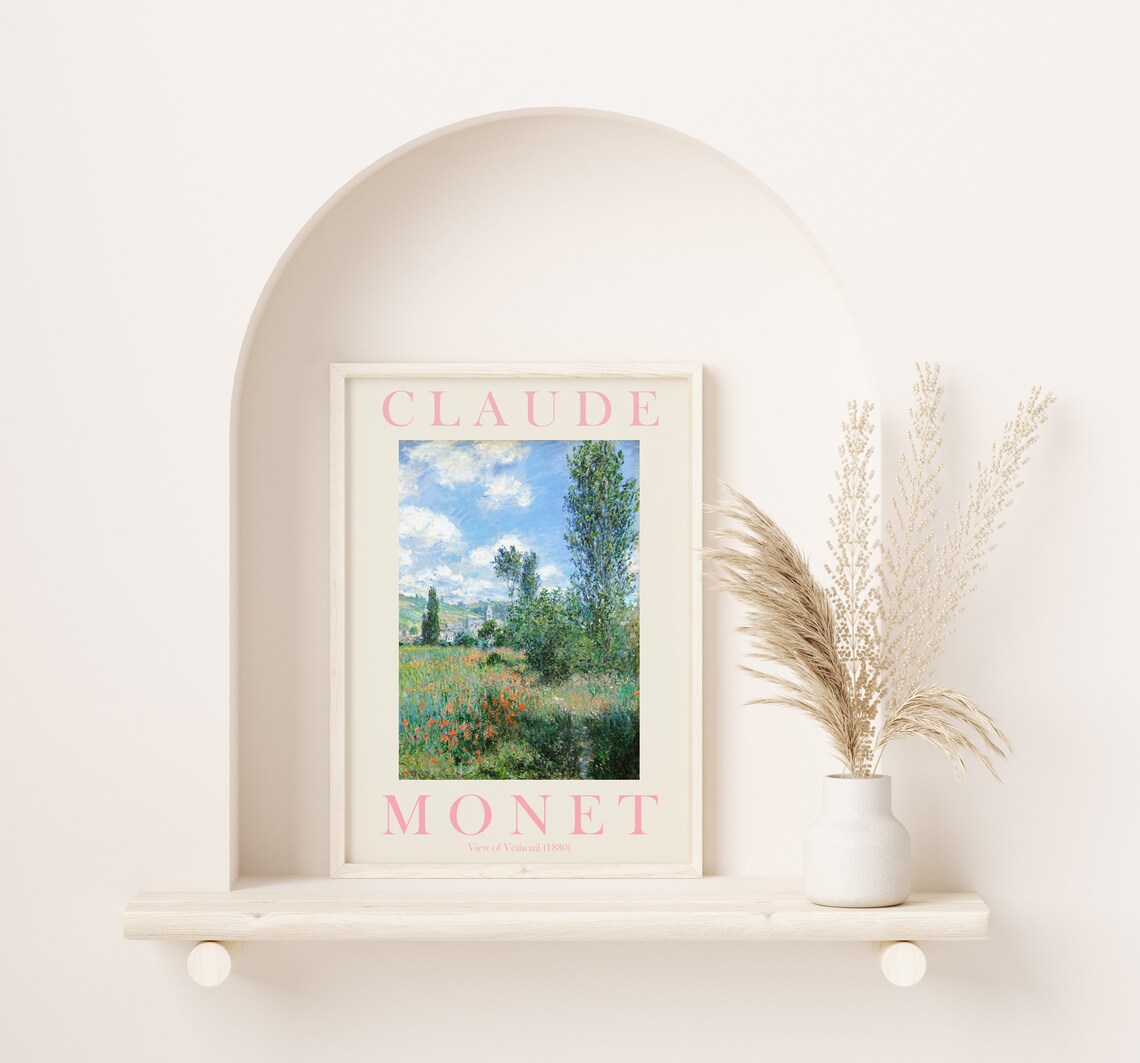 Claude Monet View Of Vetheuil 1880 Pink Exhibition Poster For Airy Room Decor - Image 2