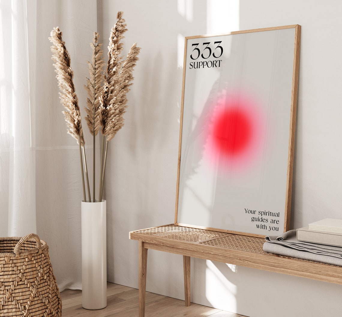 333 Support Angel Number Glowing Red Aura Gradient Art Poster - Image 4