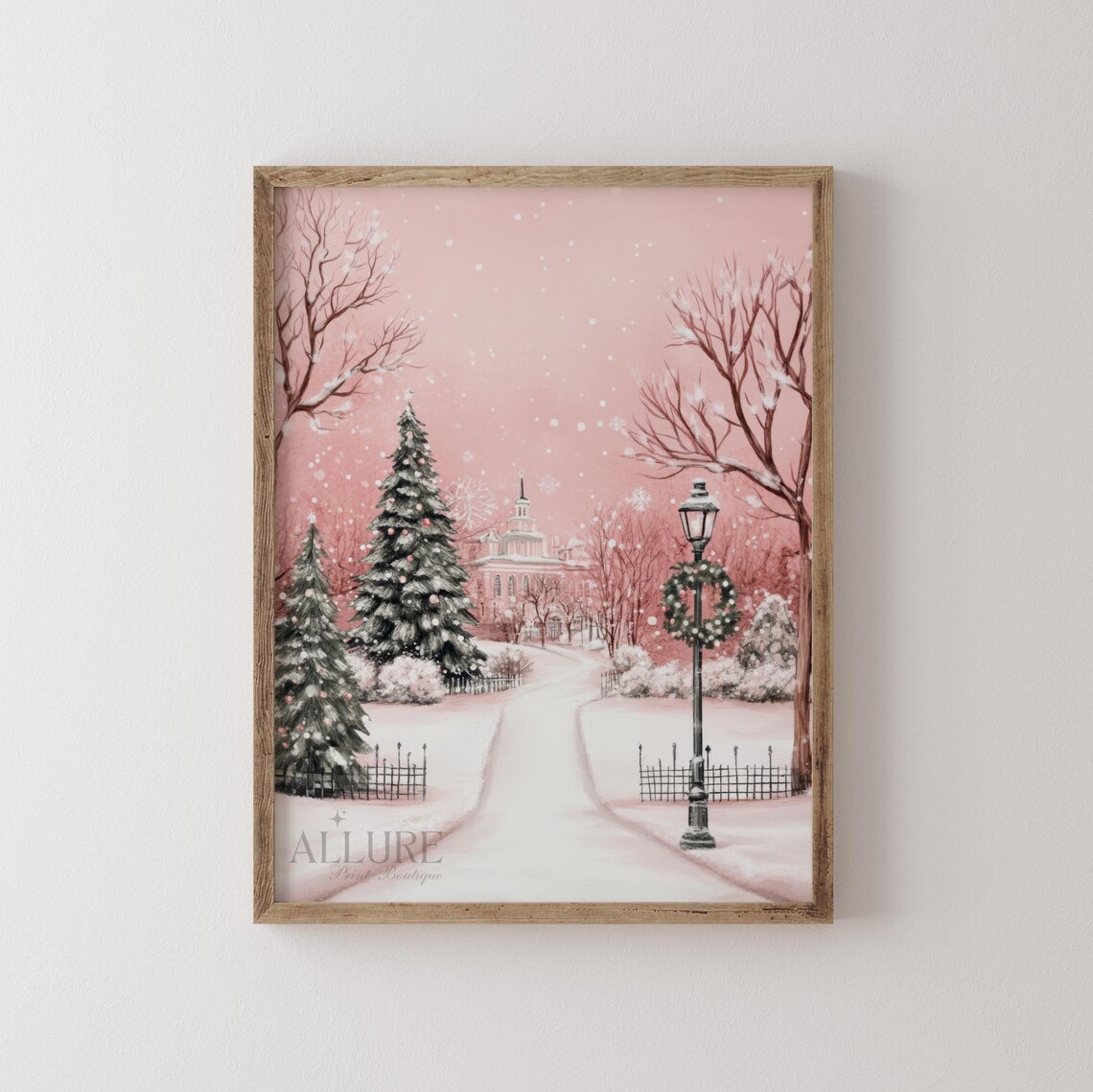Pink Christmas Village Print, Pastel Holiday Town - Image 3