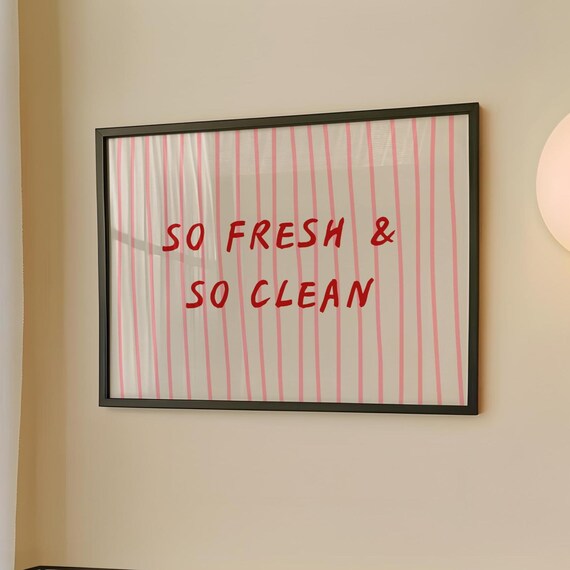 So Fresh Clean Print Striped Bathroom Wall Art Digital Download Horizontal