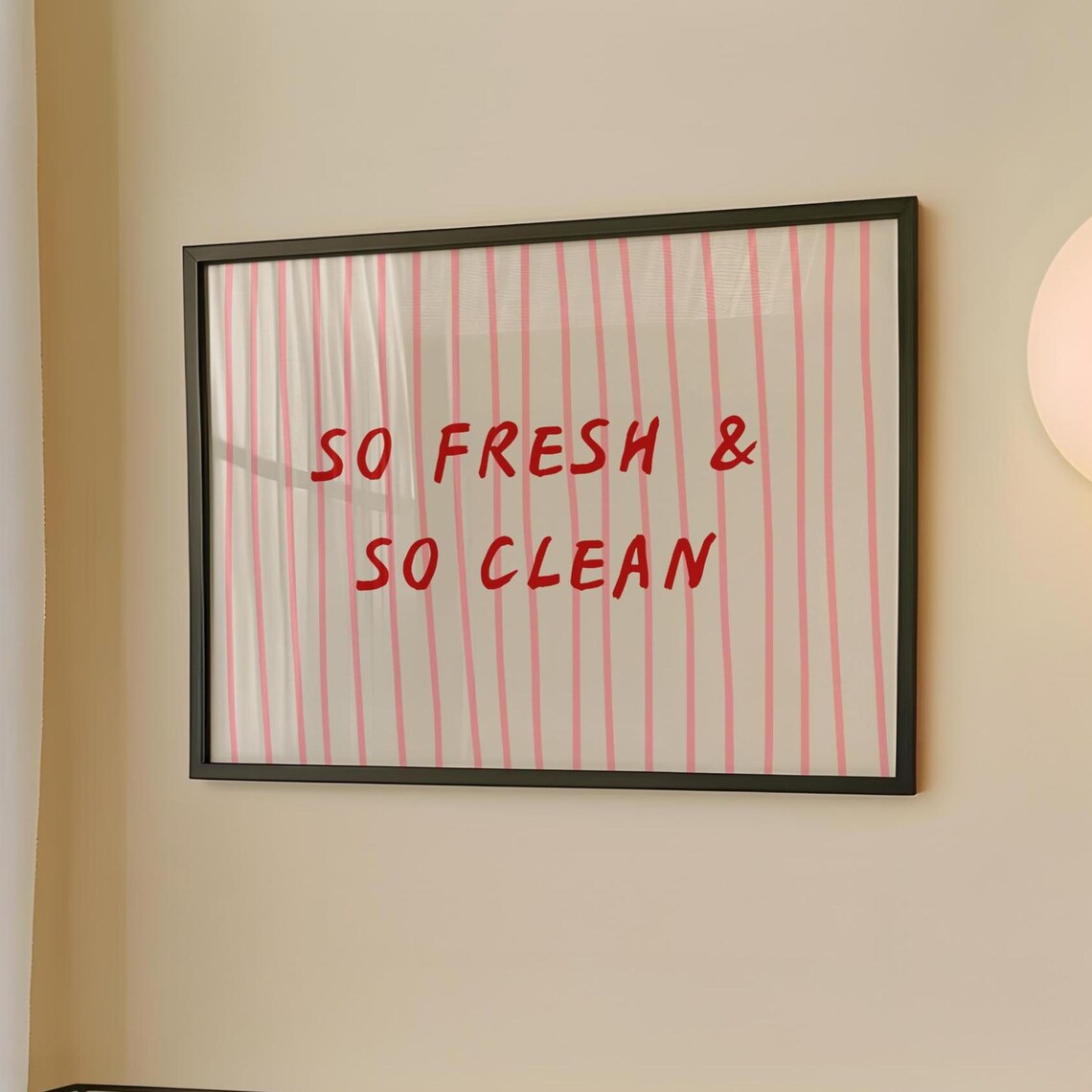 So Fresh And So Clean Red Striped Retro Pink Bathroom Poster